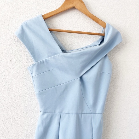 Nicholas One Shoulder Sheath Midi Dress in Light Blue - Picture 4 of 8